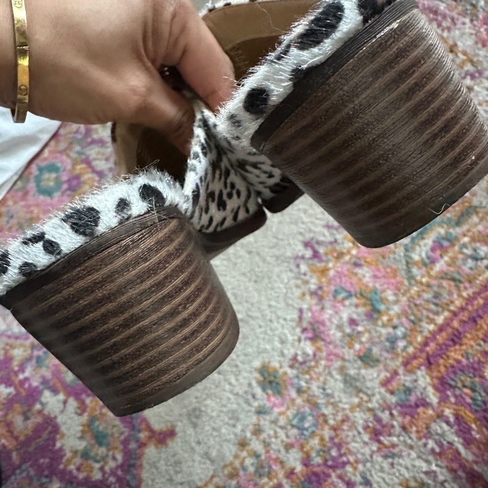 Leopard Print with Calf Hair Texture Women's Mules Size 7.5 - Picture 5 of 8